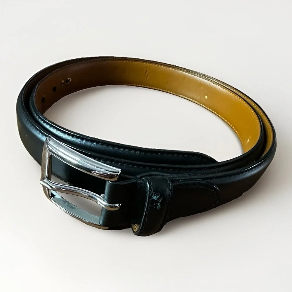 Polo Ralph Lauren Belt Mens 42 Black Italian Leather Nickel Buckle Logo Dress